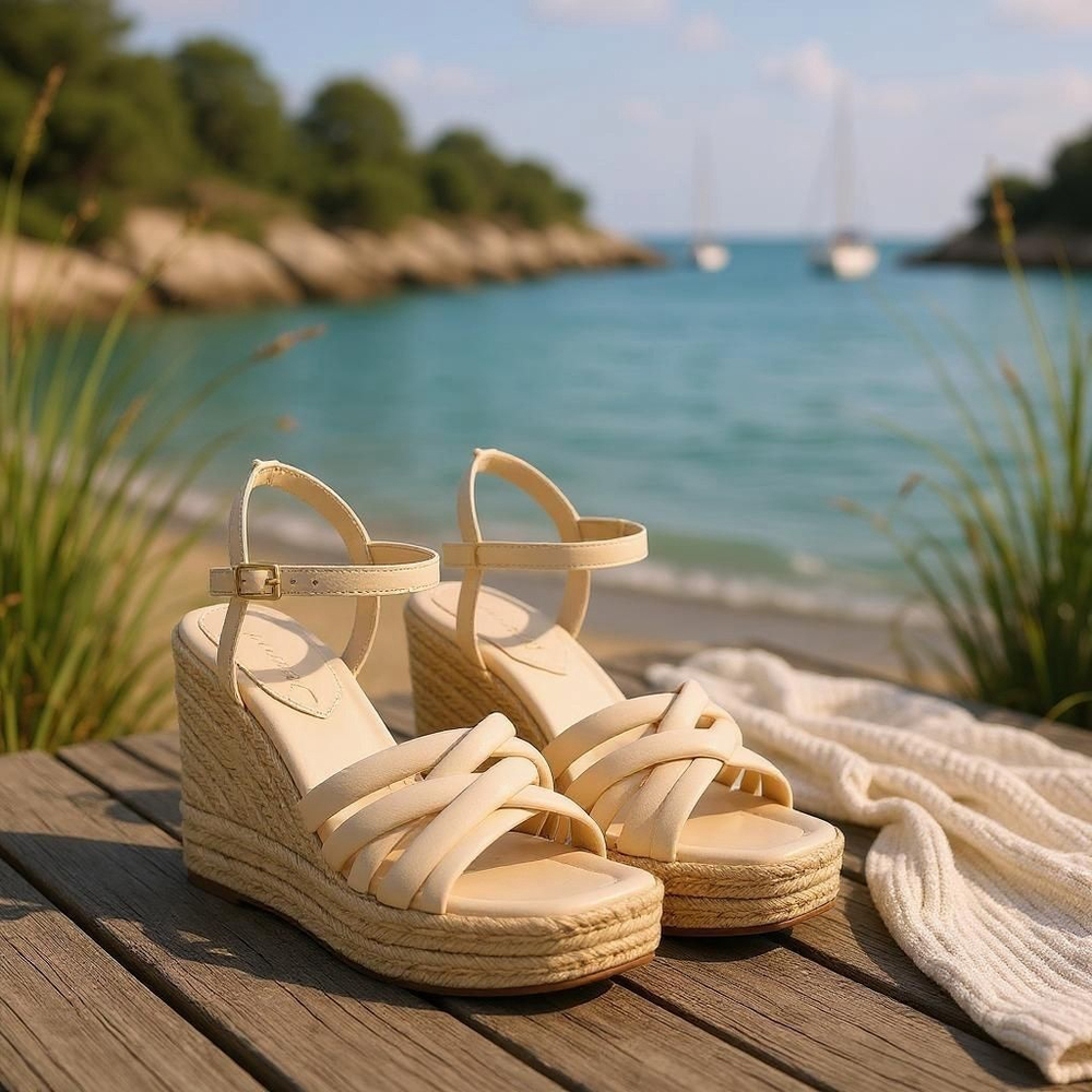 Circus NY By Sam Edelman Strappy Espadrille Wedge Sandal 9.5 Ivory Cream Vanilla